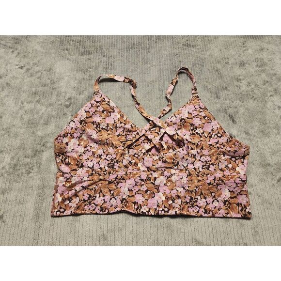 Offline by Aerie size L Medium Support Stretch Racerback Sports Bra Pink Floral - Picture 2 of 3